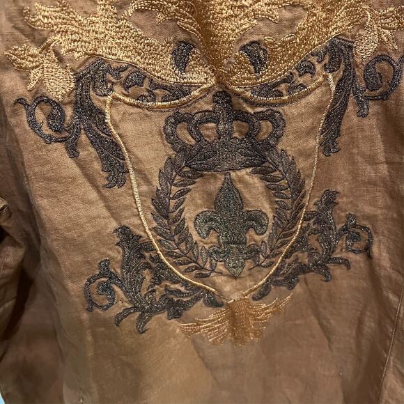 Men's Vintage Prestige 100% Linen Embroidered Shirt  Baroque Retro Gothic Sz-XL - Picture 8 of 10